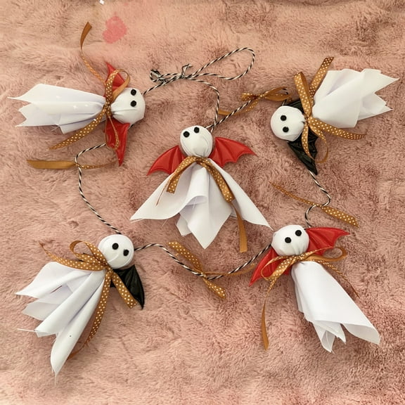 sruoe Fall Wreaths for Front Door Ghost Decoration Spooky Hanging Wreath for Halloween Party Pendant, Wall Window Decor, Festival Outdoor Hanging Ornament