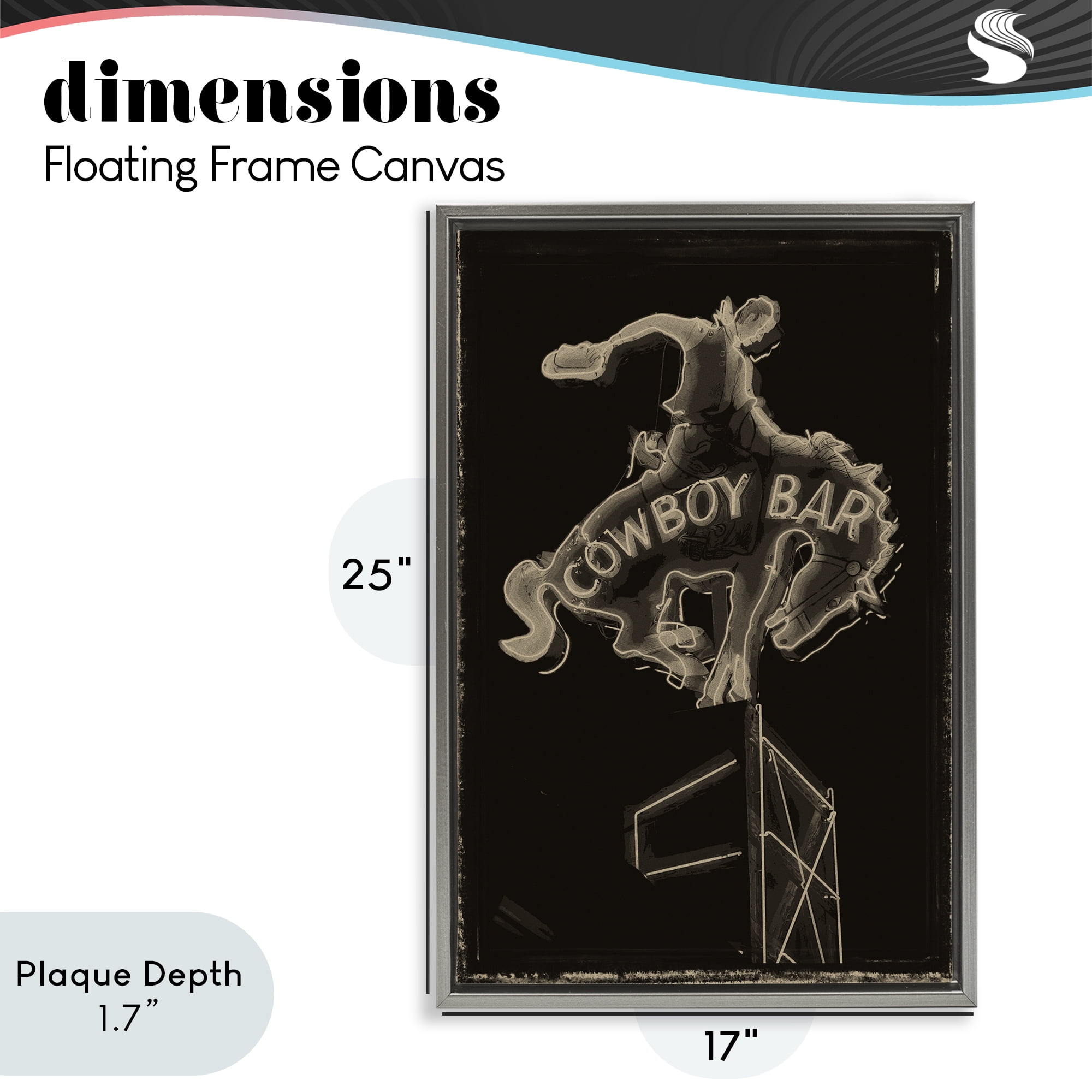 Stupell Industries Cowboy Bar on Black Gray Framed Floater Canvas Wall Art, design by Grotto Studios