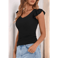 thumbnail image 5 of Womens Summer V Neck Ruffle Sleeveless Slim Fit T-Shirts Black S, 5 of 7
