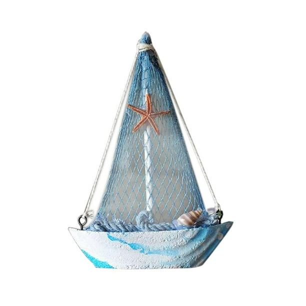 Mediterráneo Rústico Ve De Madera Decoración Para El Hogar Modelo De Decoración Decoración Para El Hogar Escritorio Adorno Red de Baoblaze Adorno de vela náutica