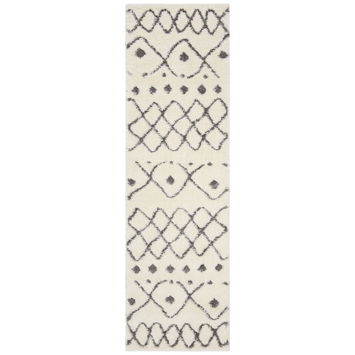 SAFAVIEH Sparta Eliot Geometric Polyester Shag Runner Rug, Ivory/Grey, 2'3" x 8'