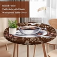 thumbnail image 4 of Coffee Round Tablecloth, Fitted Table Cover with Elastic for 36"-44" Round Tables, Vintage Art Pastoral Table Cloth Outdoor Indoor Dinning Party Waterproof Tablecloths, 4 of 7
