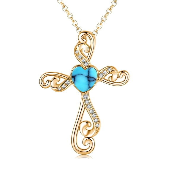 Coachuhhar Cross Necklace 925 Sterling Silver Heart Turquoise Pendant Necklace Cross Jewelry Gifts for Women