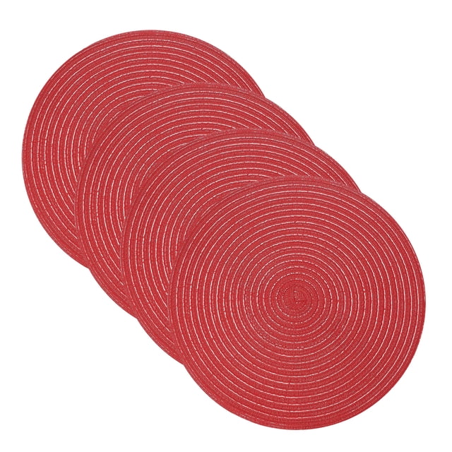 Uxcell 4 Pcs Manteles Individuales Redondos Tejidos, Mantel Lavable de 15 Pulgadas Resistente al Calor, Decorativo para Mesa de Comedor, Encimera, Rojo