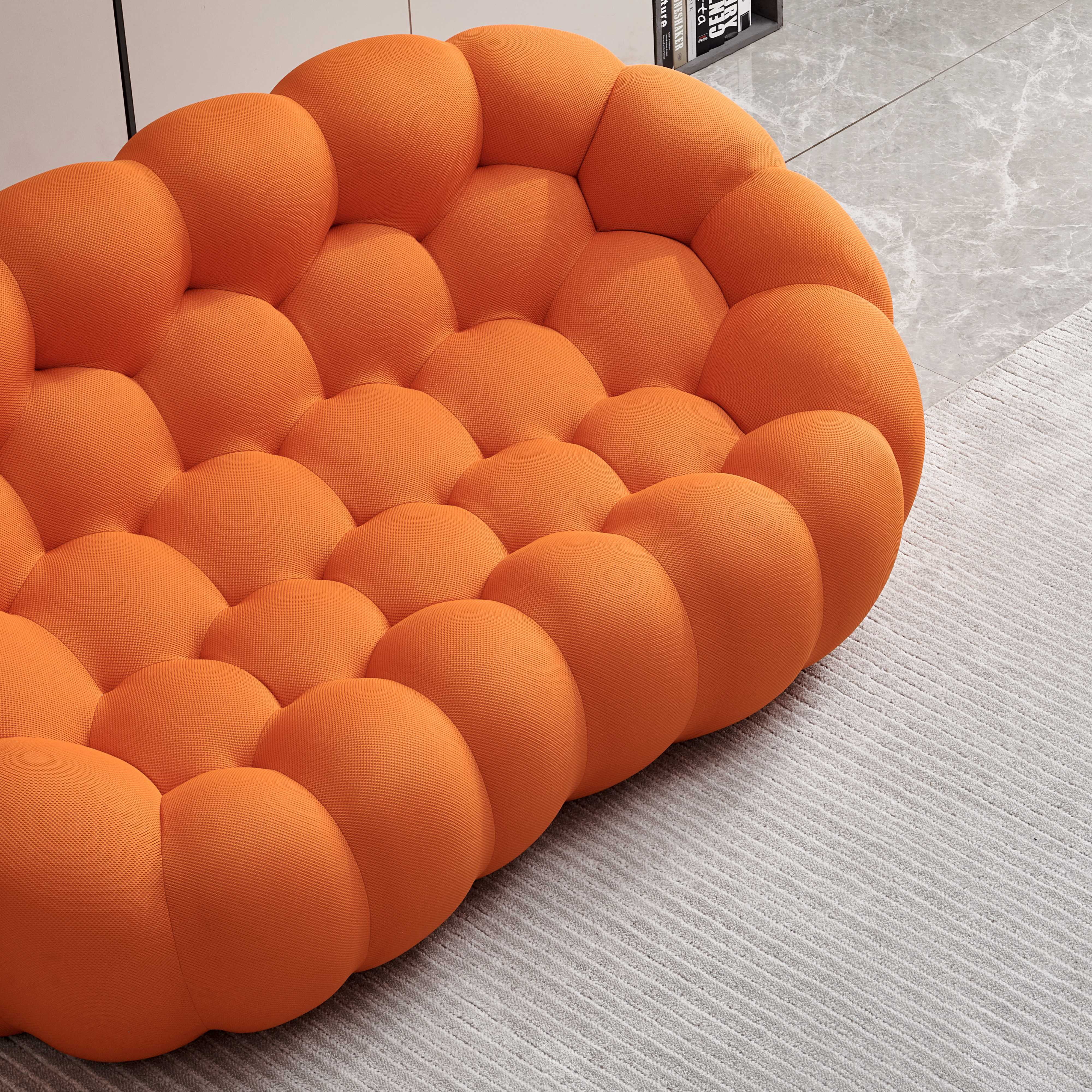 MAYEERTY 74.8" Modern Loveseat Bubble 2 Seater Upholstered Sofa Couch 3D Textile Mesh Fabric for Living Room，Orange