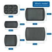 Mainstays 6 Piece Non-Stick Carbon Steel Bakeware Set with Cake, Muffin, Cookie and Loaf Pans, Gray
