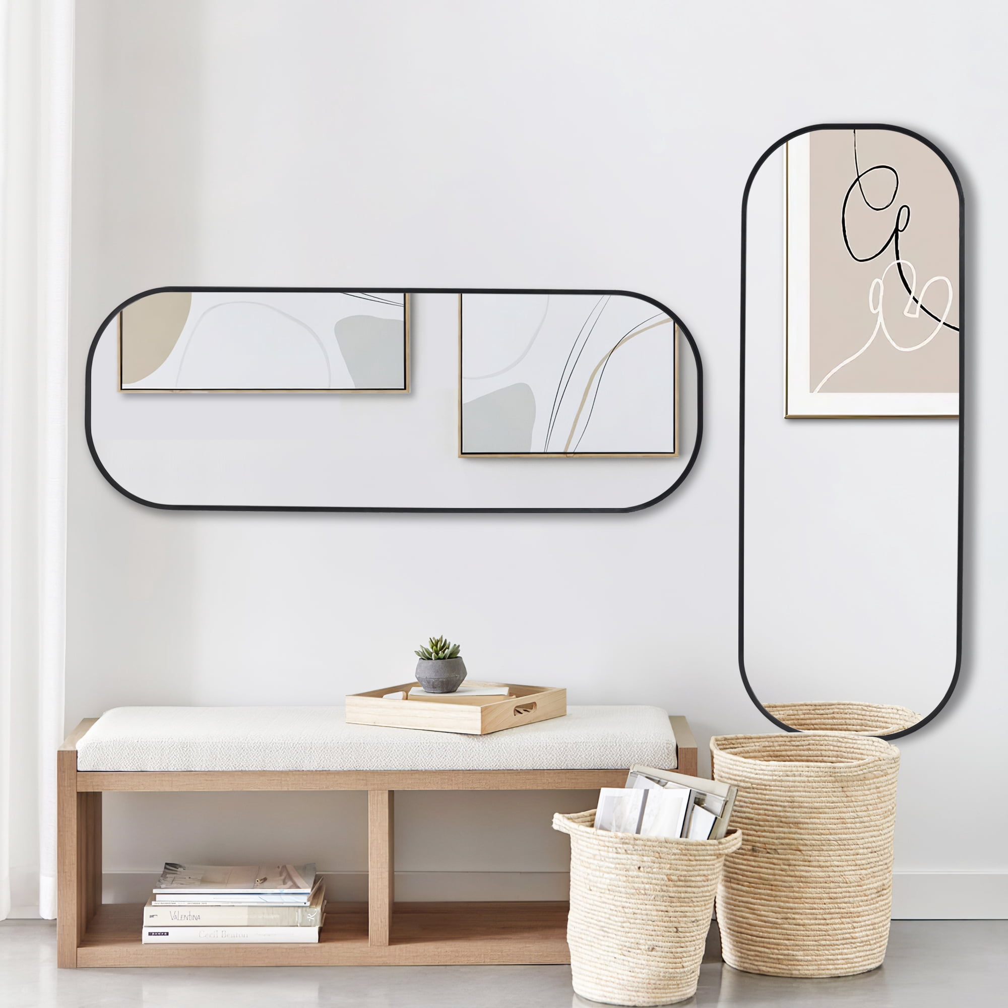 40"x14" Aluminum Alloy Frame Mirror Round Corner Full Length Floor Mirror Black