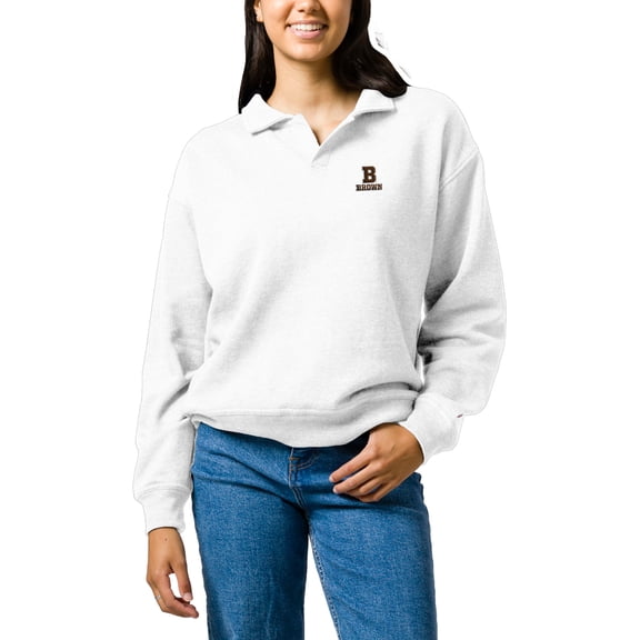 Women's League Collegiate Wear White Brown Bears Victory Springs Tri-Blend Collared Pullover Sweatshirt