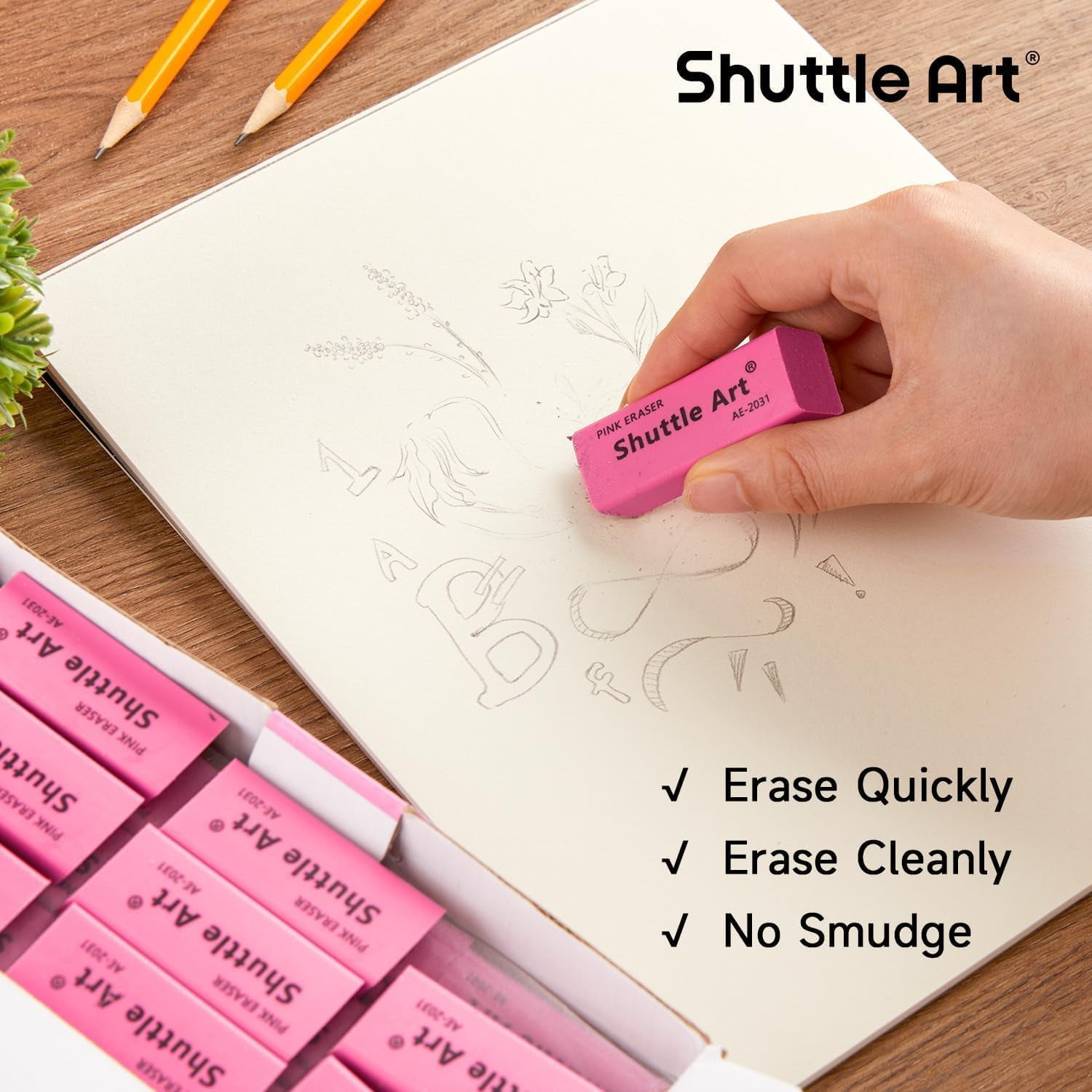 Pink Erasers, Shuttle Art 120 Pack Pink Erasers Bulk for Office, Latex-Free Soft Erasers as Office Supplies