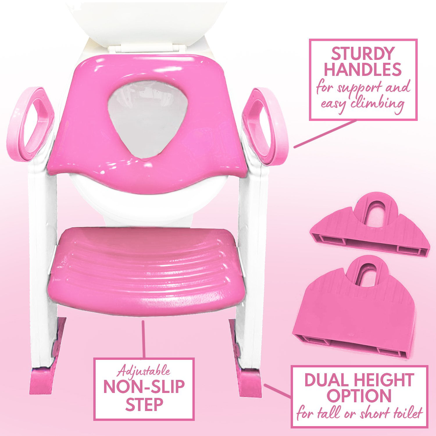 Toddler Toilet Seat with Step Stools Non-Slip Potty Chair for Kids Potty Training Seat with Ladder Adjustable Foldable Toilet with Splash Guard and Handles for Boys Girls 