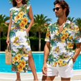 thumbnail image 2 of KUIFORTI Hawaii Matching Couple Outfits for Romantic Date Tropical Hibiscus Summer Husband and Wife Clothing Loose Swing Sundresses with Pockets Washable Fashionable, 2 of 7