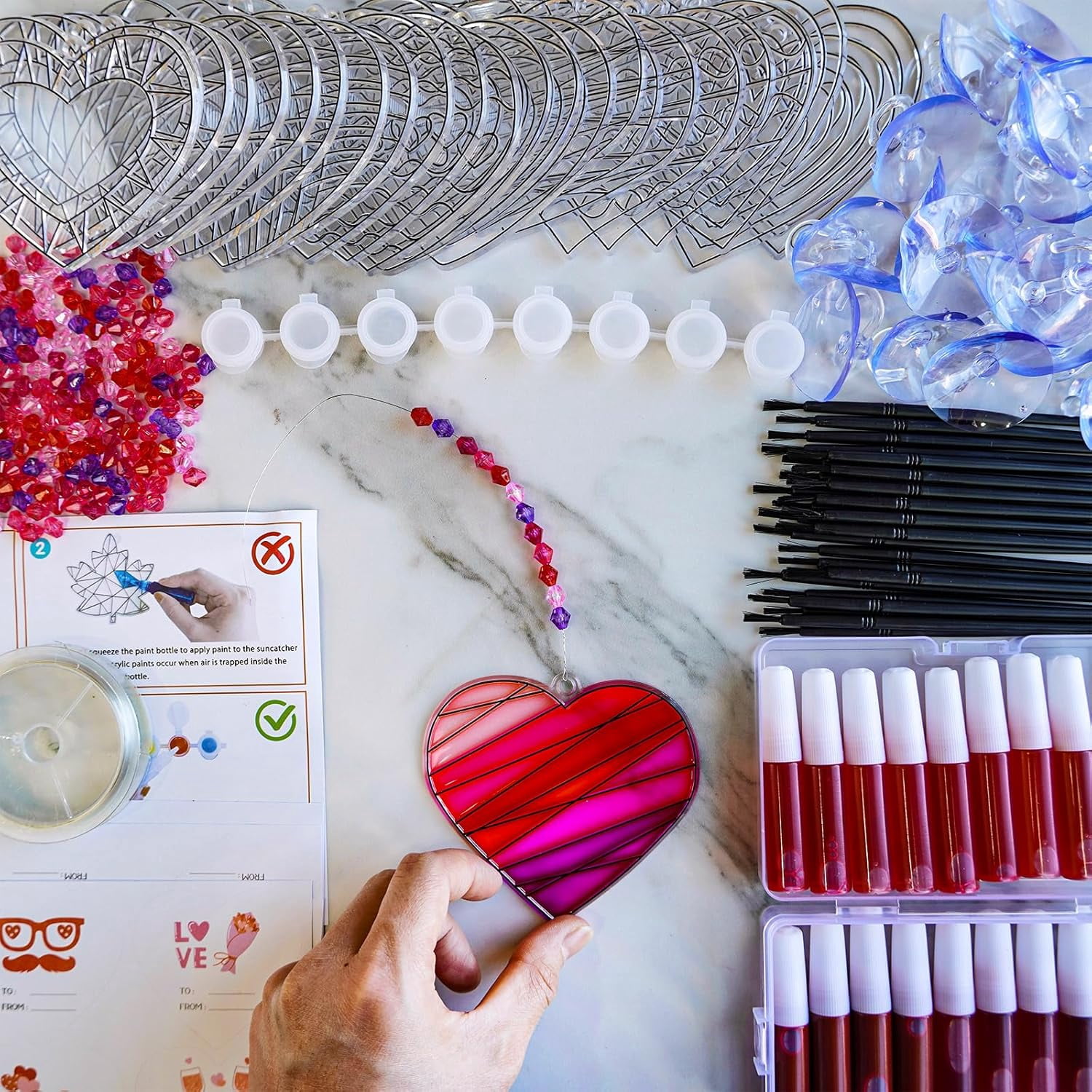 Heart Suncatchers Ornaments Decorations DIY Window Paint Art Stickers Craft Kits for Valentine's Day Classroom Activities Art Project Party Favors Gift Exchange