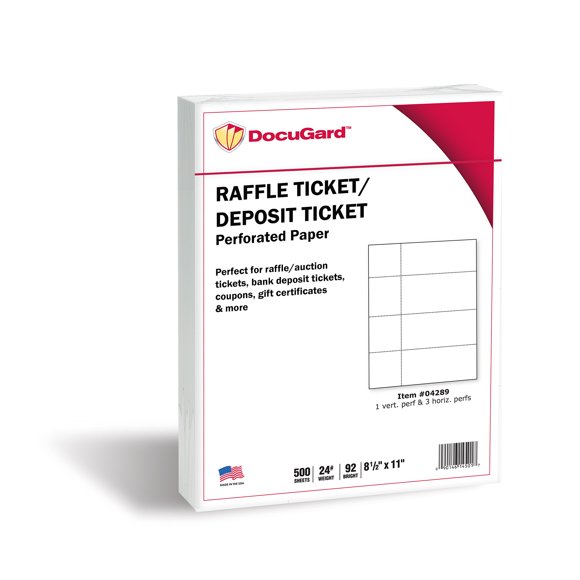 DocuGard Papier Perforé pour Billets de Dépôt, Billets de Tombola, et Plus, Ébauches Détachables, 8.5 x 11, 24 lb, 4 Perfus, 500 Feuilles, Blanc (04289-1)