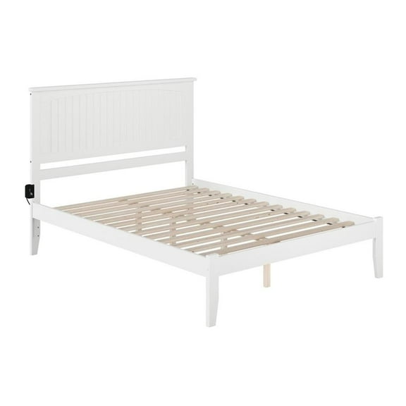 Leo & Lacey Solid Wood Queen Platform Bed with USB Charging Station in White