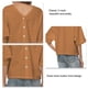thumbnail image 4 of Mujeres Abajo Camisas De Lino Botón Delantero Manga Corta Blusa Con Cuello En V Color Puro Versión Suelta Marrón L, 4 of 5