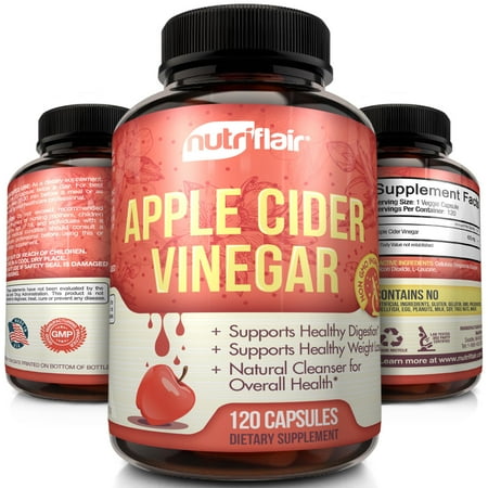 Apple Cider Vinegar 200 Tablets - NutriFlair Apple Cider Vinegar Capsules 1300mg - 120 Vegan ACV Pills - Best Supplement for Healthy Weight Loss, Diet, Digestion, Detox, Immune - Powerful Cleanser & Appetite Suppressant Non-GMO