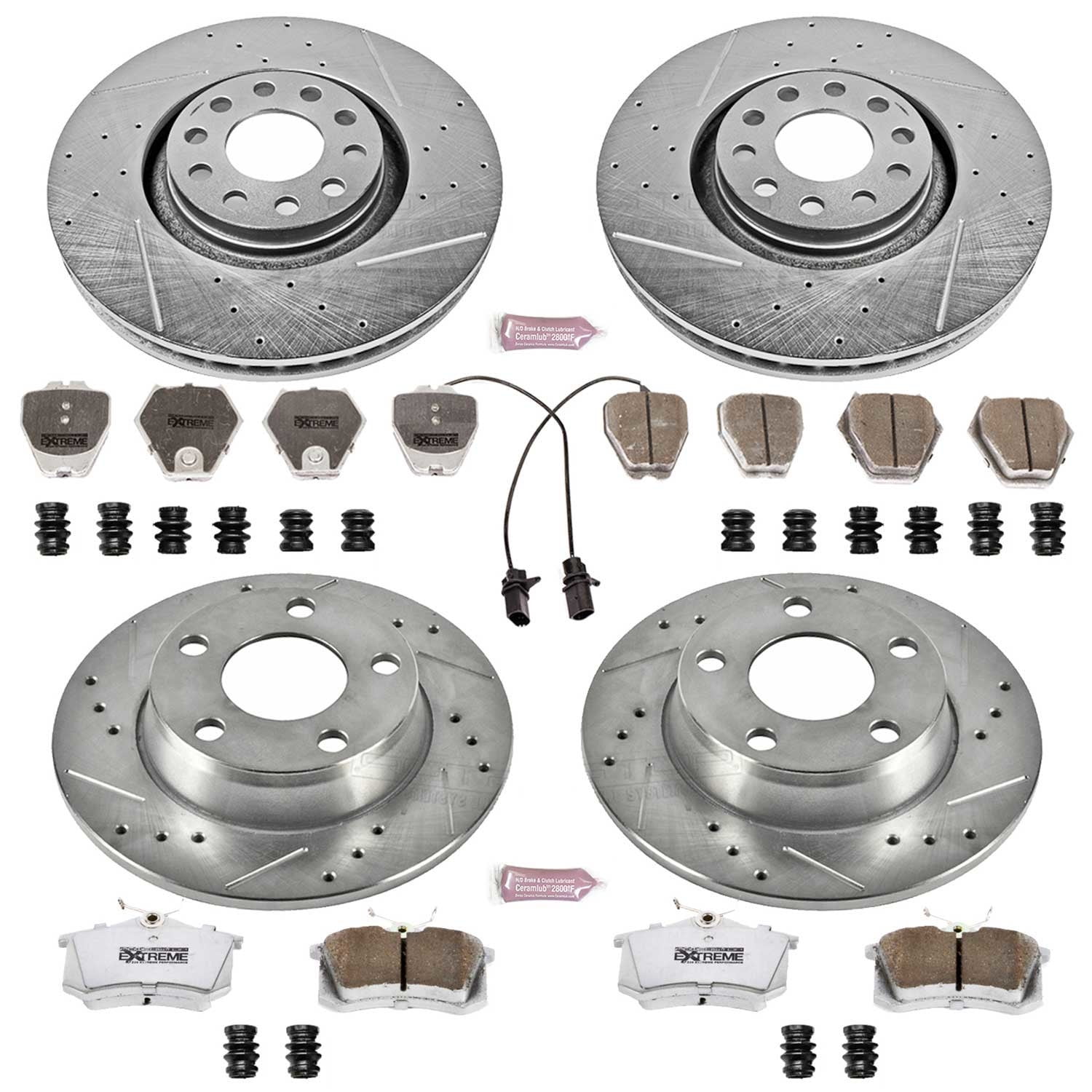 PowerStop Front and Rear Z26 Street Warrior Carbon-Fiber Ceramic Brake Pad and Drilled and Slotted Rotor Kit Fits: AUDI Select Models K889-26