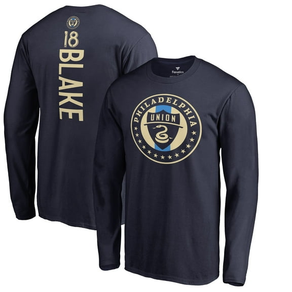 Men's Andre Blake Navy Philadelphia Union Backer Name & Number Long Sleeve T-Shirt
