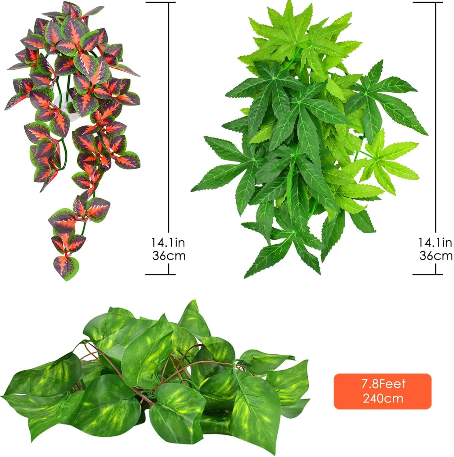 Reptile Plants, Amphibian Hanging Plants with Suction Cup for Snake, Bearded Dragons, Lizards, Geckos, Toads, Hermit Crab Tank Habitat Decorations
