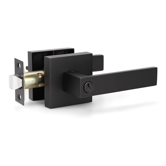Heavy Duty Privacy Bathroom Lever Lock Set for Interior Door,Bedroom Door Handle,Matte Black Door Handle,Left or Right Handing 2.07 lb