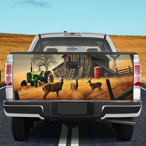 Lotusprinthandmade Whitetail Deer Farm Scene Tailgate Wrap 2 Sizes (24"x58"), whitetail deer tailgate wrap, buck deer truck decal