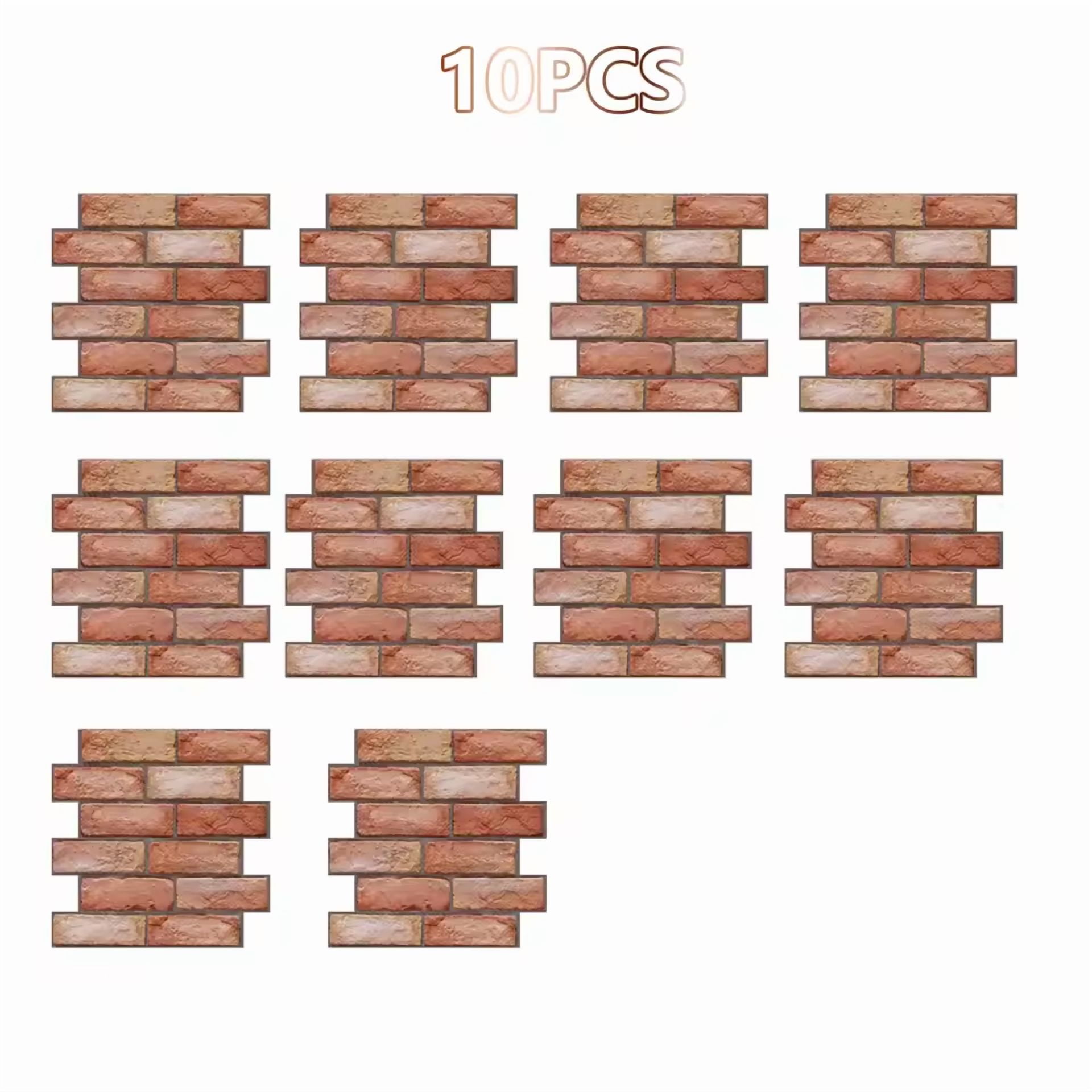 10Pcs Retro 3D Brick Panels Backsplash Set – Self-Adhesive Waterproof Peel & Stick Wall Panels for Kitchen, Bathroom, Fireplace – 30x30cm