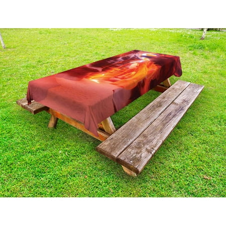 

Americana Outdoor Tablecloth Sunbeam Piercing Through Sandstone at High Noon in Antelope Canyon Picture Decorative Washable Fabric Picnic Table Cloth 58 X 84 Inches Orange Red Coral by Ambesonne