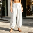 thumbnail image 2 of Maean Women Cotton Linen Pant Elastic High Waisted Wide Leg Palazzo Casual Lounge Trousers with Pockets, 2 of 7