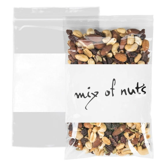Pack of 1000 Zipper Bags with Write-On Block 6 x 9. Clear Polyethylene 2 mil Pills Bags for Packing and Storing 6x9. Plastic bags for industrial, food service, health needs.