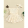 thumbnail image 4 of Qtinghua Newborn Infant Baby Girl Jumpsuit Sleeveless Tulle Lace Floral Romper with Headband Summer Clothes, 4 of 9
