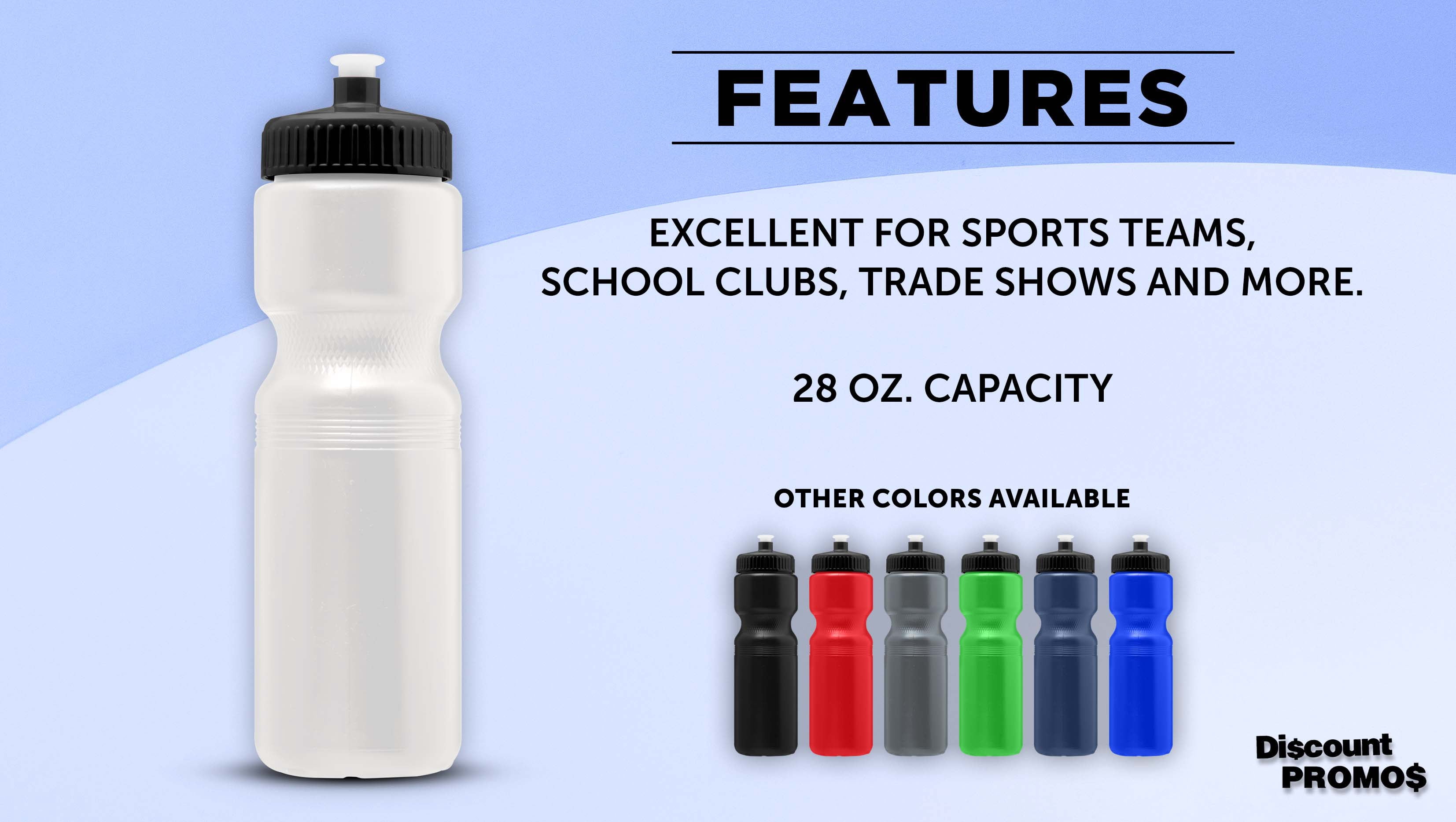 Water Bottles with Push Cap 28 oz. Set of 6, Bulk Pack - Reusable, Great for Gym, Hiking, Cycling, School - White
