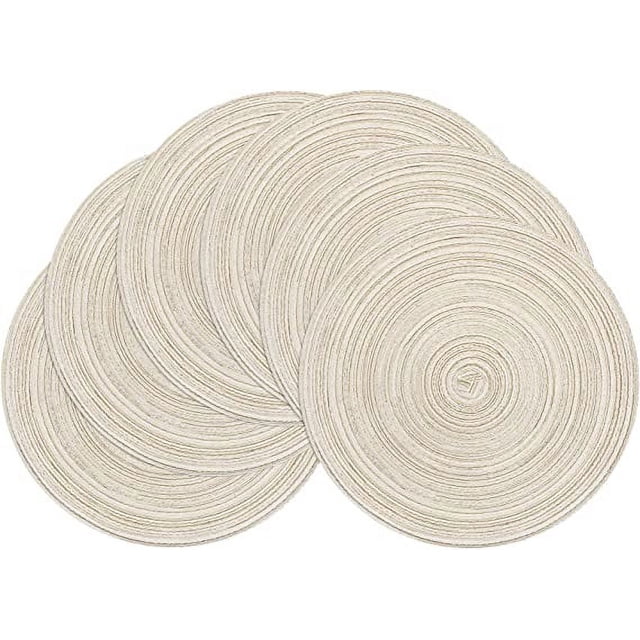 Xiao Hua Juego de 6 manteles individuales redondos trenzados, lavables, de 38 cm, para mesa de cocina, comedor, colores variados (marfil, 6)