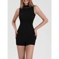 thumbnail image 3 of LMLYSoH Women Solid Color Playsuits Mock Neck Sleeveless Skinny Short Jumpsuits Summer Casual Bodysuits Rompers, 3 of 9