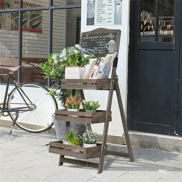 Vintage Freestanding Wooden Chalkboard Easel with 3 Display Storage Shelves Rack