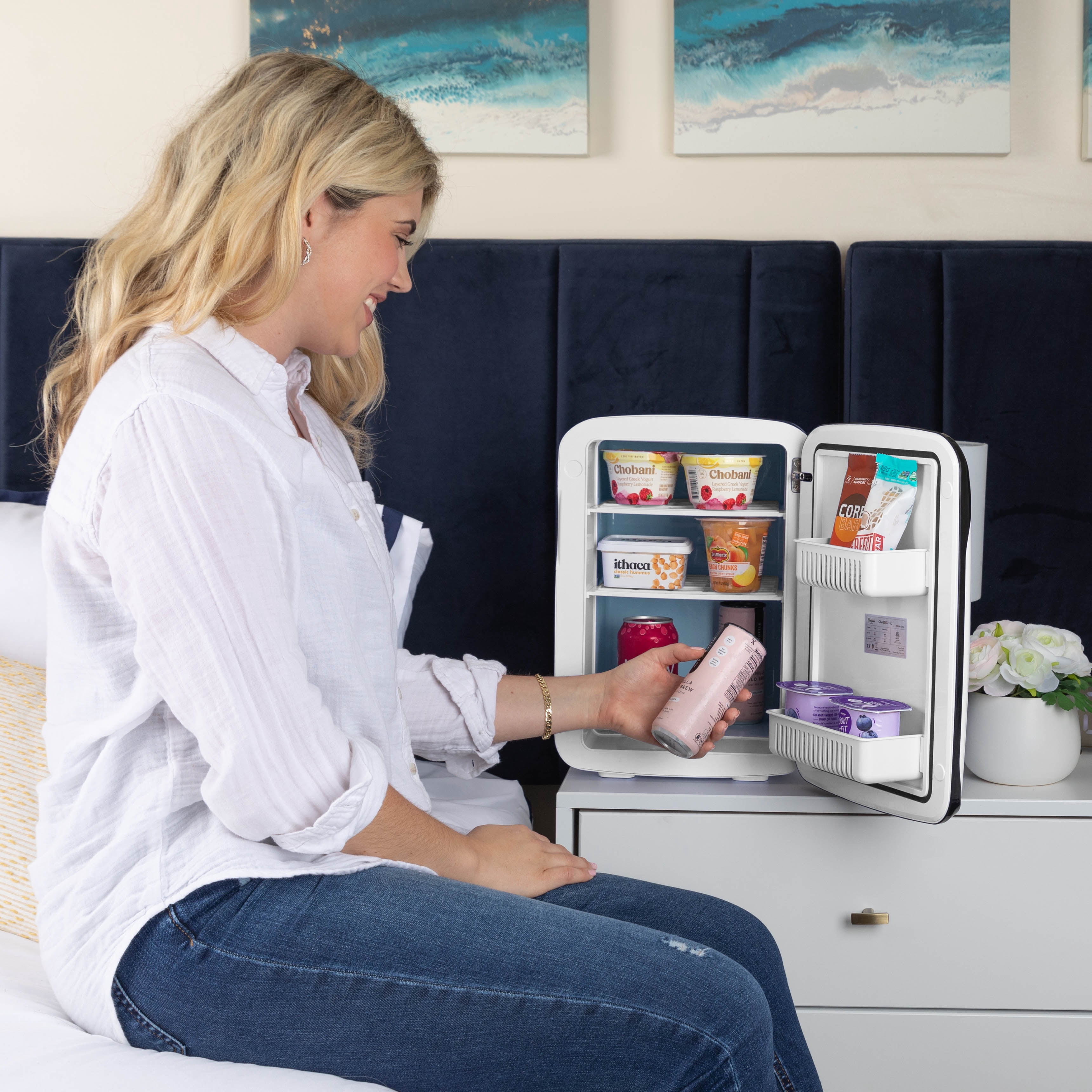 Cooluli Classic White 15 Liter Compact Portable Cooler Warmer Mini Fridge for Bedroom, Office, Dorm, Car - Great for Skincare & Cosmetics (110-240V/12V)