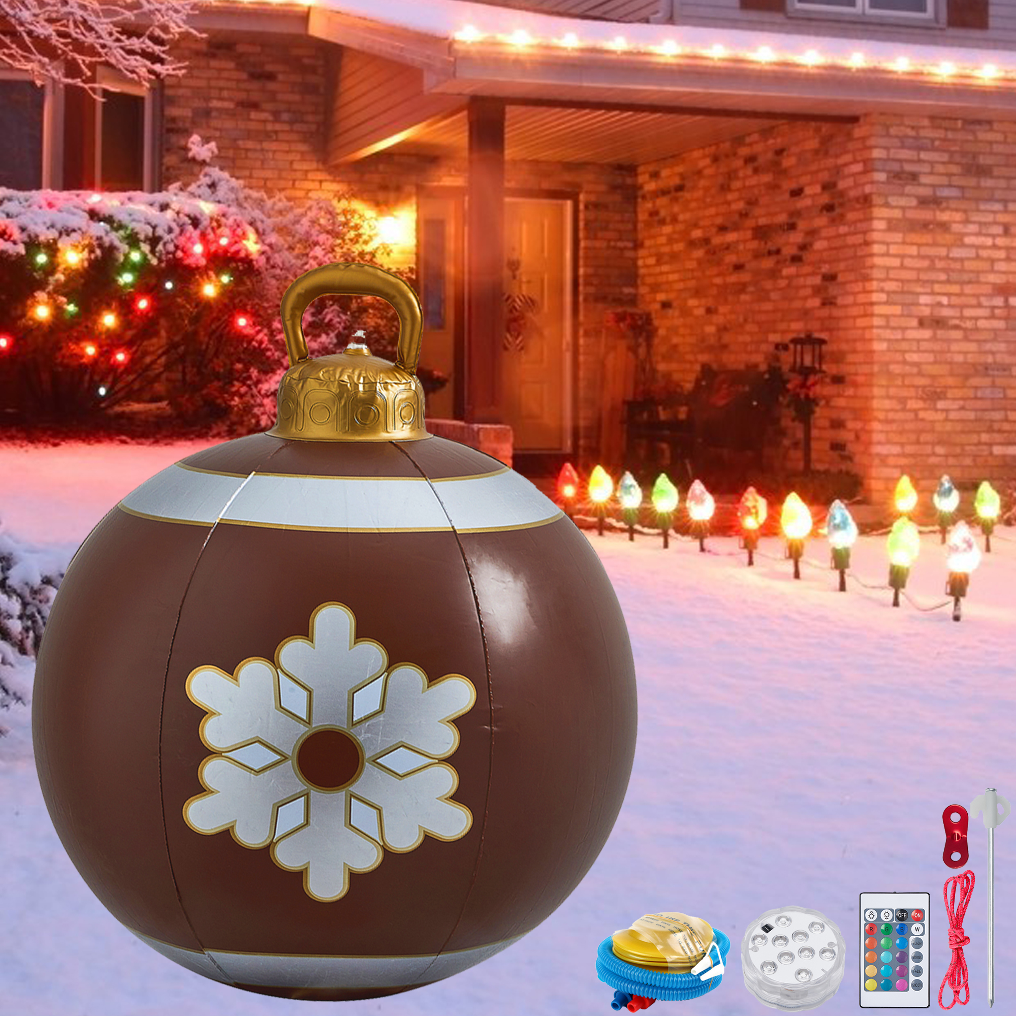 Licupiee Light Up PVC Inflatable Christmas Ball 24Inch Large Outdoor