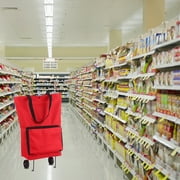 Foldable Shopping Trolley Bag with Wheels Collapsible Shopping Cart Reusable Foldable Grocery Bags Travel Bag Red