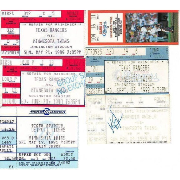 Minnesota Twins lot of 6 vintage road game ticket stubs (Kirby Puckett)