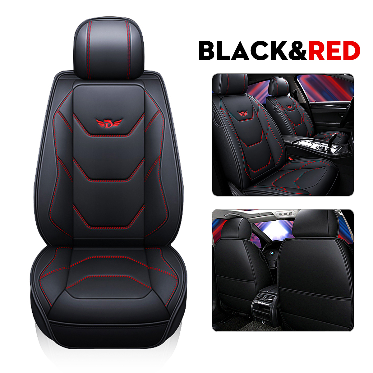 2PCS Universal Car Seat Cover, PU Leather Auto Front Cushion Mat, Side Airbag Compatible & Back Storage Bag Design - All Season for Most Car Truck SUVs Van - image 3 of 10