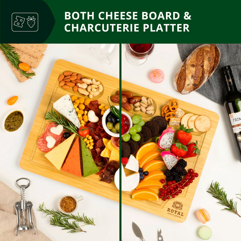Royal Craft Wood 18 x 12 Bamboo Cutting Board for Kitchen - Cheese and  Charcuterie Board / Serving Tray with Compartments and Juice Groove - Wooden  Chopping Board for Meat 