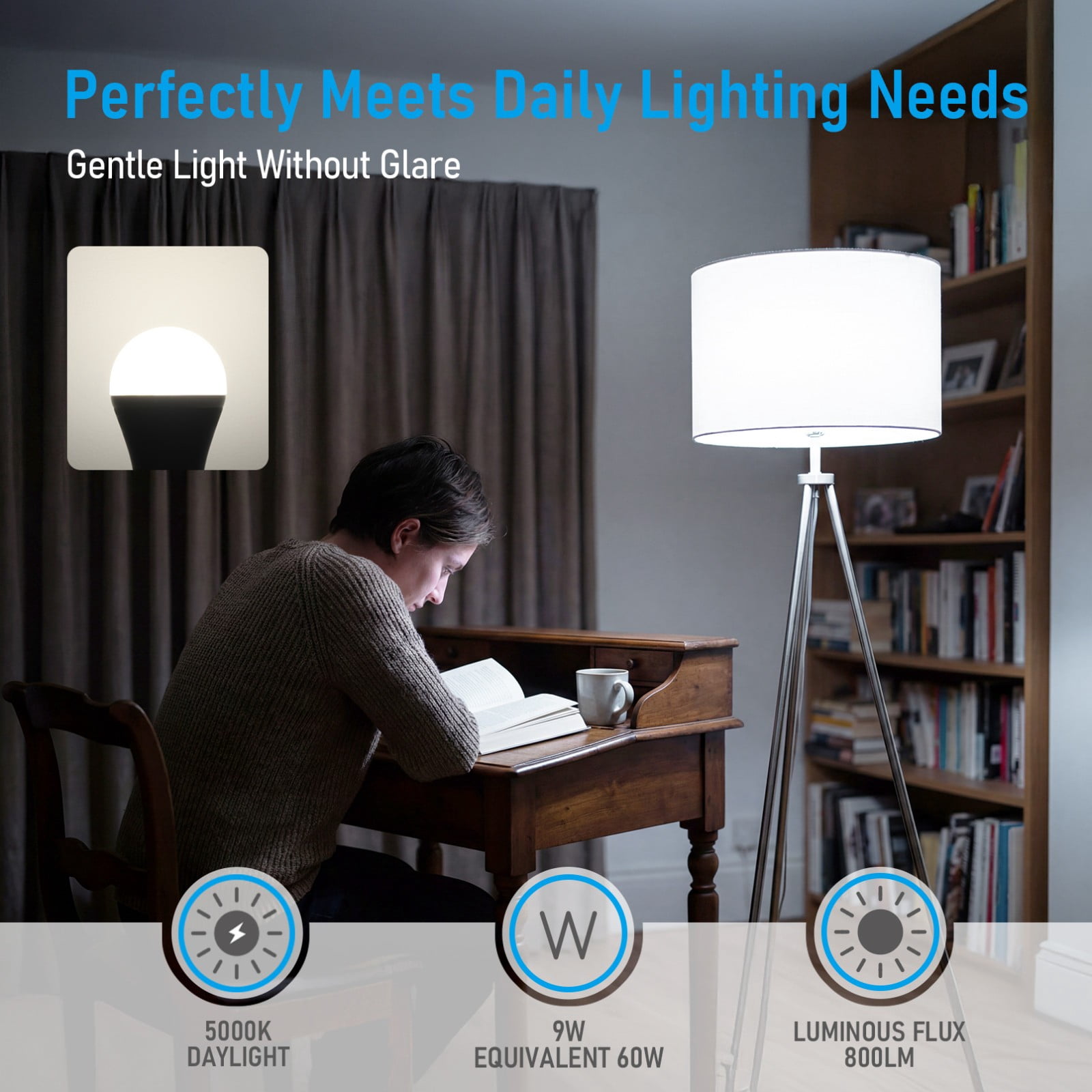 12 Pack 9W A19 Dimmable Dual Mode LED Bulb, 800LM Low Energy Circadian Night Light Bulbs, E26 Base, 5000K Daylight & 2000K Amber Light