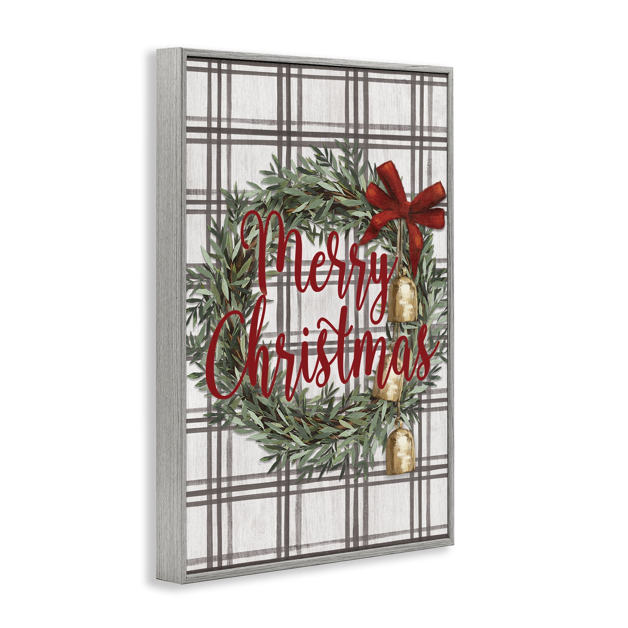 Stupell Industries Plaid Christmas Wreath Holiday Painting Gray Framed Art Prints Wall Art, 20 x 30