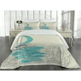 thumbnail image 2 of Ambesonne Black White Quilted Coverlet 3 Pcs, Cloudy Sailing Boat, Queen Size, Aqua Beige, 2 of 4