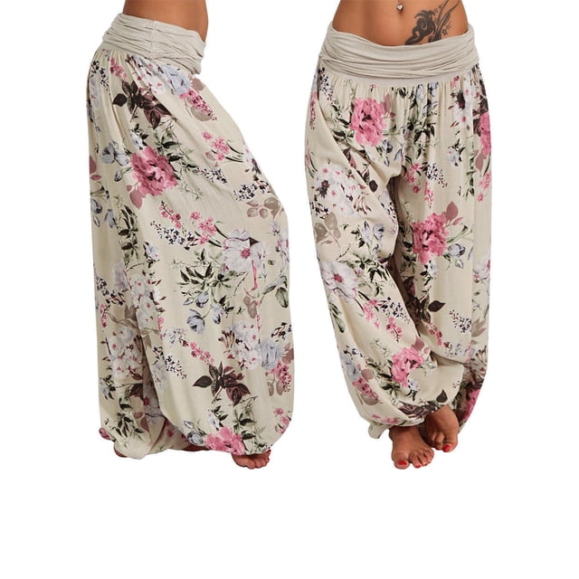 Pantalones de yoga holgados con estampado floral para mujer, de talla grande, estilo indio, de cintura alta y piernas anchas.