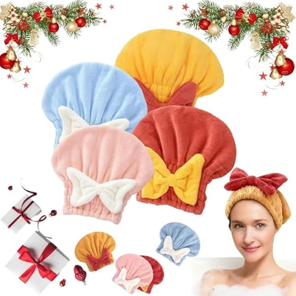 wonima11 2PCS New Super Absorbent Hair Towel Wrap for Wet Hair, 2026 New Microfiber Hair Towel Wrap Women Quick-Drying Hair Towels, Soft Bow Tie Wet Hair Towels Wrap for Women Accessories (4Pcs)