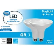 Great Value LED Light Bulb, 7 Watts (45W Equivalent) PAR38 Floodlight E26 Medium Base, Dimmable, Daylight, 2-Pack