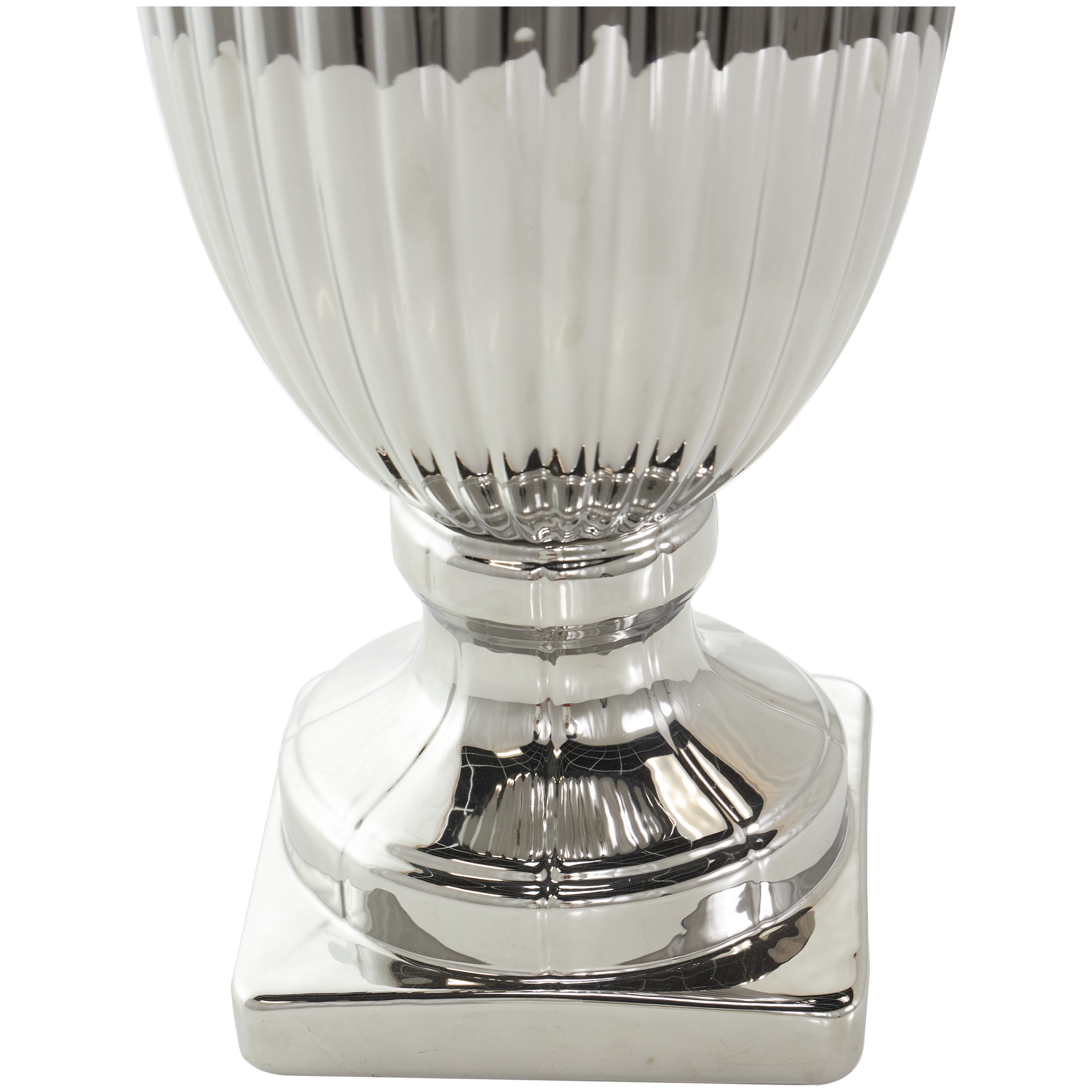 DecMode 10" x 25" Silver Ceramic Tall Decorative Jars with Grooves, 1-Piece