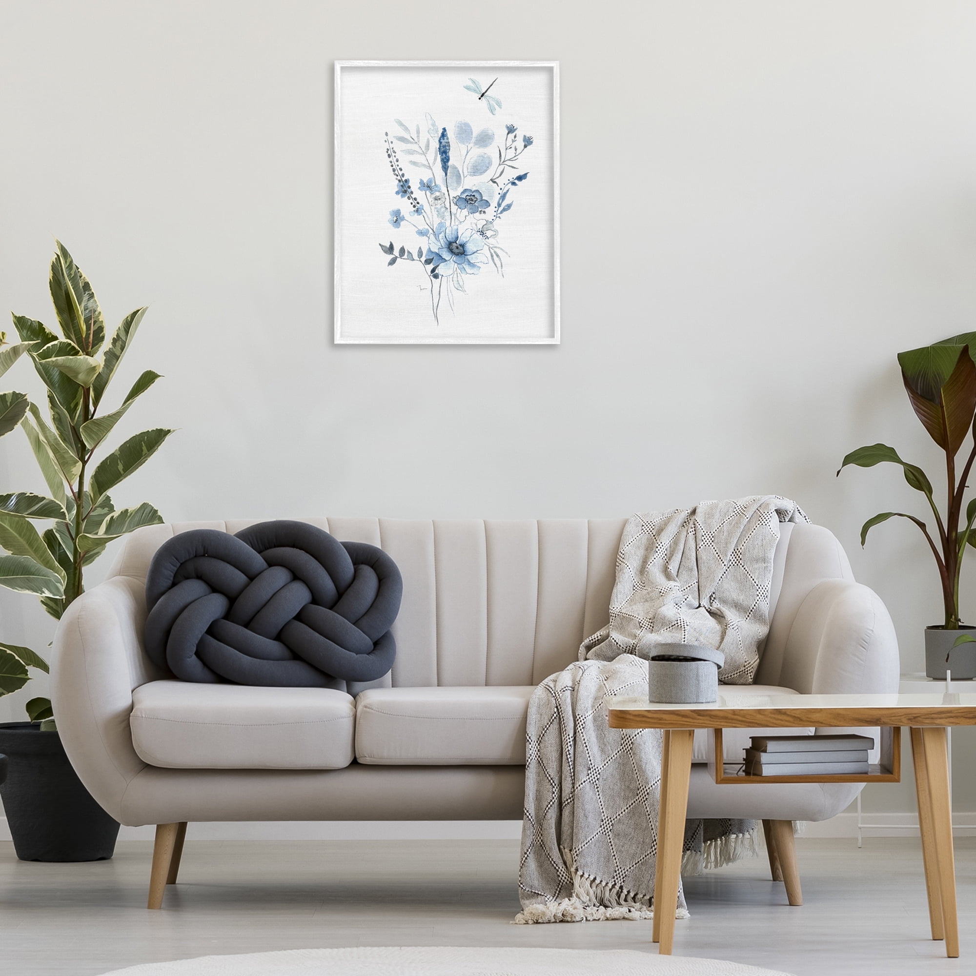 Stupell Industries Soft Blue Wildflowers Botanical & Floral Painting White Framed Art Print Wall Art, 24 x 30