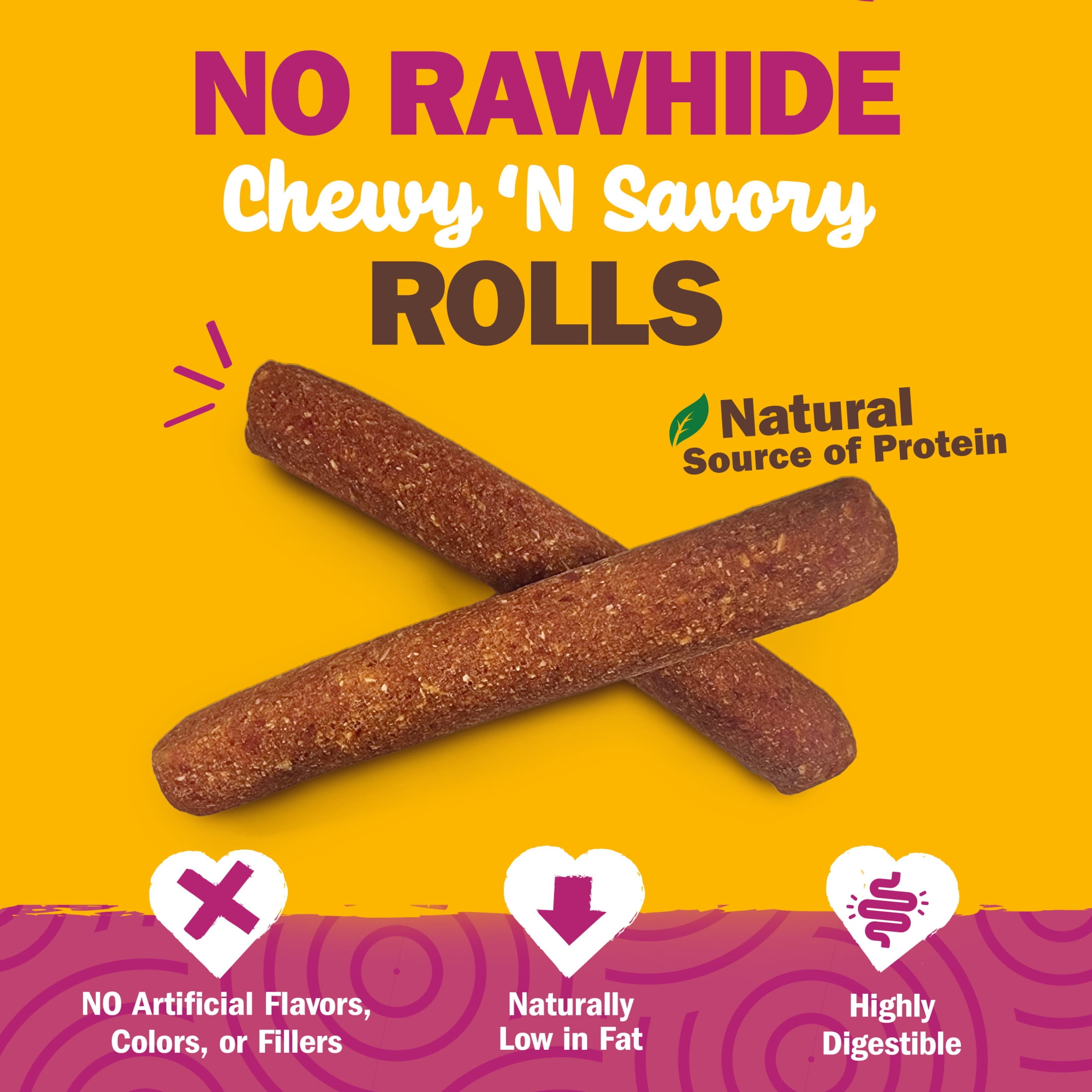 Cadet Chewalicious Dog Treats Chewy 'N Savory Rolls, Rawhide Free Chew Sticks for Dogs, Duck Flavor, 2 Count