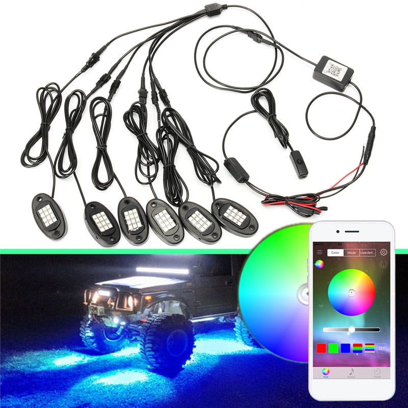 4 Pods RGB LED Rock Lights With Bluetooth Controller Phone App/Remote Control Timing Flashing Music Mode Multicolor Neon LED Light IP67 Waterproof for Cars Jeep Off Road Truck SUV ATV 